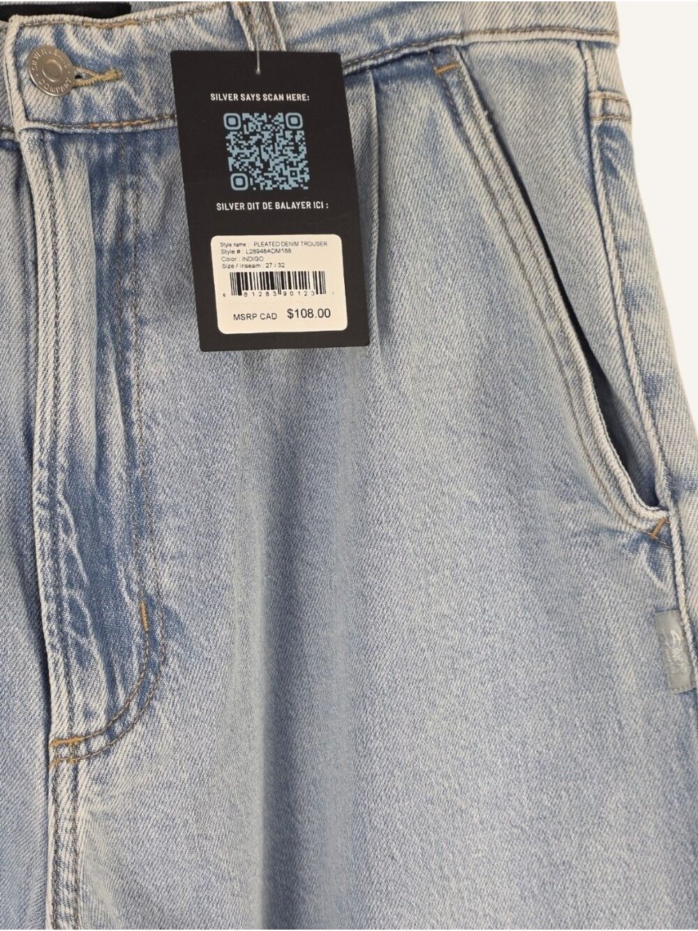 Silver Jeans Pleated High Rise Wide Leg Trouser Jeans 27x32 NWT Del Mar - Picture 3 of 7